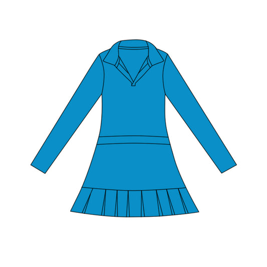presale GLD1447 Baby Girls Blue Long Sleeve Pleated Yoga Ruffle Knee Length Dresses D 1117