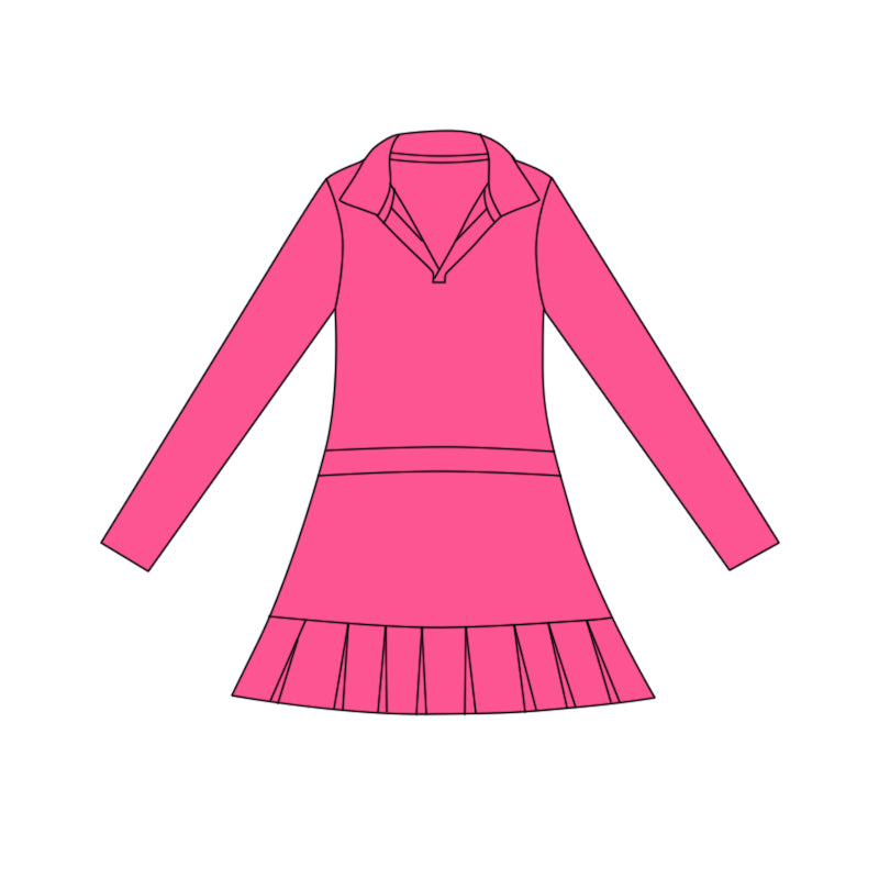 presale GLD1448  Baby Girls Hot Pink Long Sleeve Pleated Yoga Ruffle Knee Length Dresses  D 1117