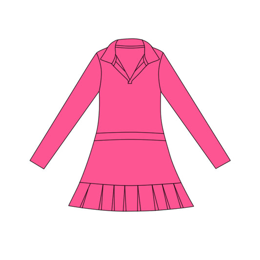 presale GLD1448  Baby Girls Hot Pink Long Sleeve Pleated Yoga Ruffle Knee Length Dresses  D 1117