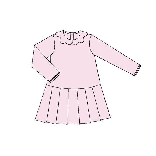 presale GLD1451 Baby Girls Pink Long Sleeve Collar Pleated Yoga Knee Length Dresses D 1118