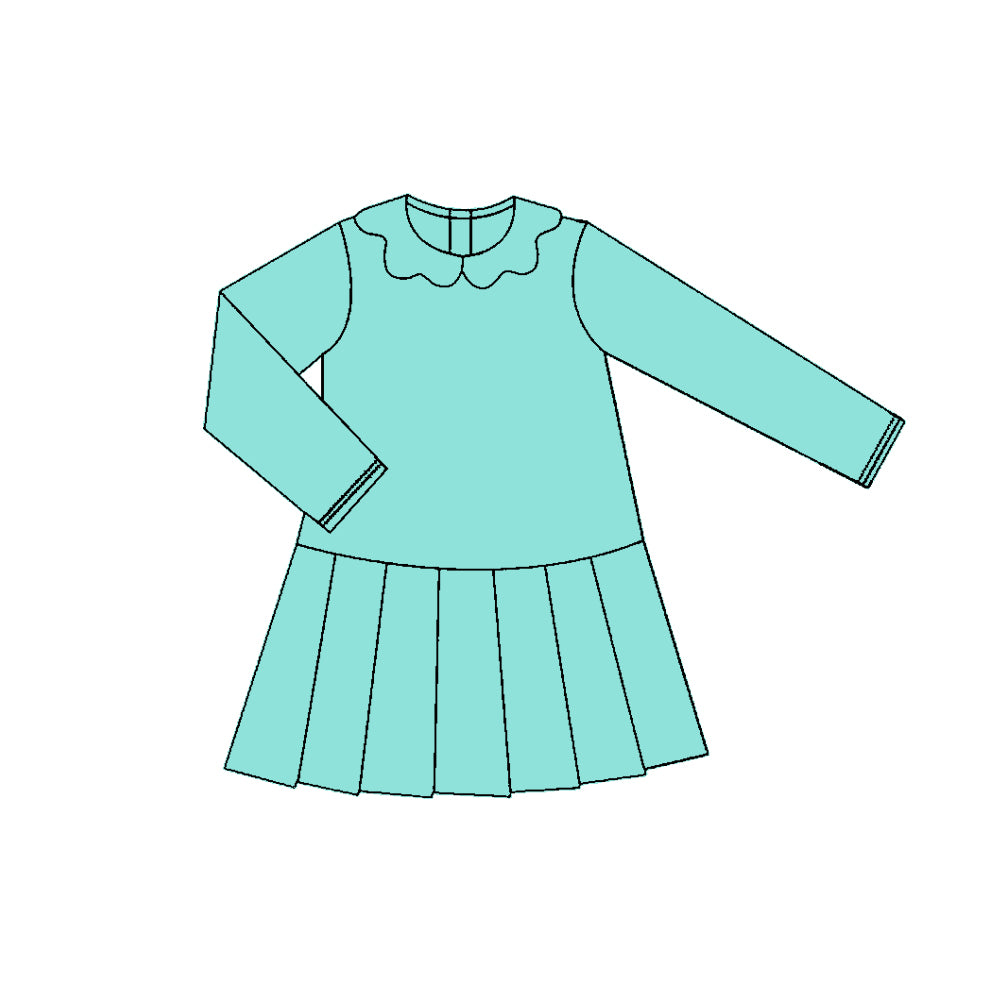 presale GLD1452 Baby Girls Aqua Long Sleeve Collar Pleated Yoga Knee Length Dresses   D 1118