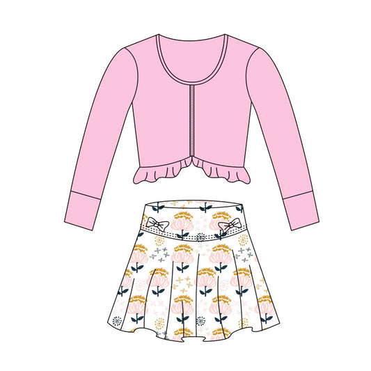presale GLD1458 Baby Girls Pink Zipper Jackets Flowers Bows Skirts Shorts Yoga Clothes Sets D 1118