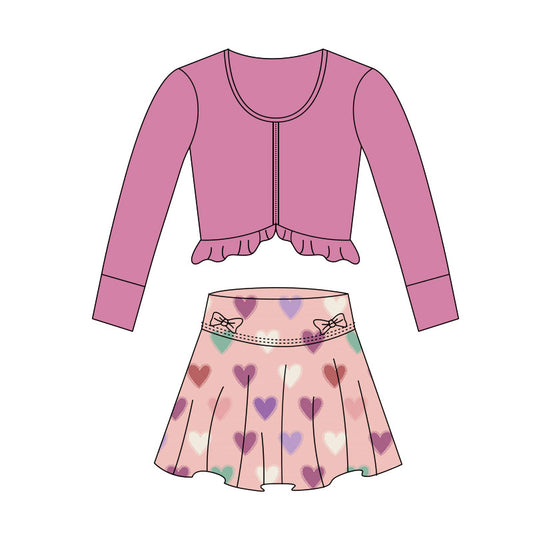 presale GLD1459 Baby Girls Hot Pink Zipper Jackets Hearts Bows Skirts Shorts Yoga Clothes Sets D 1118