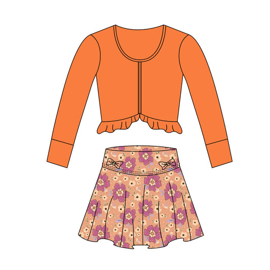 presale GLD1460 Baby Girls Orange Zipper Jackets Flowers Bows Skirts Shorts Yoga Clothes Sets D 1118