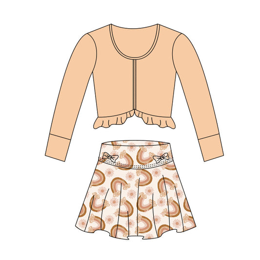 presale GLD1462 Baby Girls Yellow Zipper Jackets Flowers Rainbows Skirts Shorts Yoga Clothes Sets D 1118