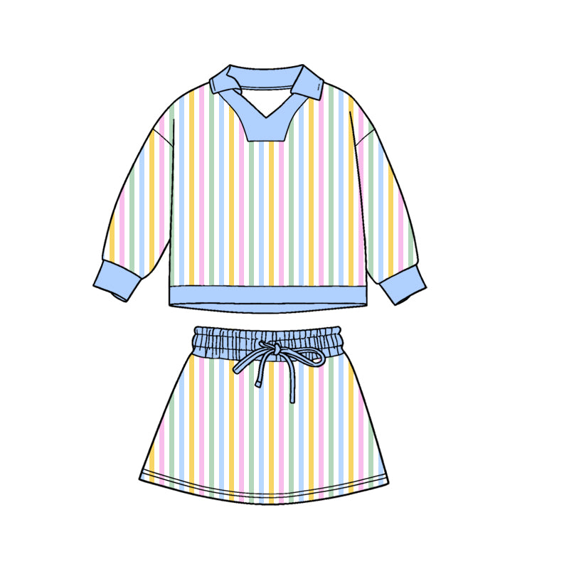 presale GLD1465 Baby Girls Colorful Stripe Long Sleeve Top Skirts Shorts Clothes Sets   D 1118