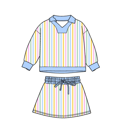 presale GLD1465 Baby Girls Colorful Stripe Long Sleeve Top Skirts Shorts Clothes Sets D 1118