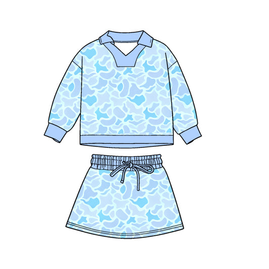 presale GLD1466 Baby Girls Light Blue Camo Long Sleeve Top Skirts Shorts Clothes Sets   D 1118