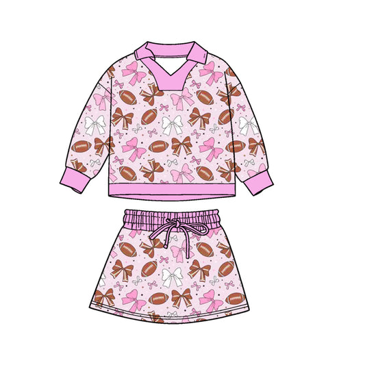 presale GLD1467 Baby Girls Pink Bows Footballs Long Sleeve Top Skirts Shorts Team Clothes Sets D 1118