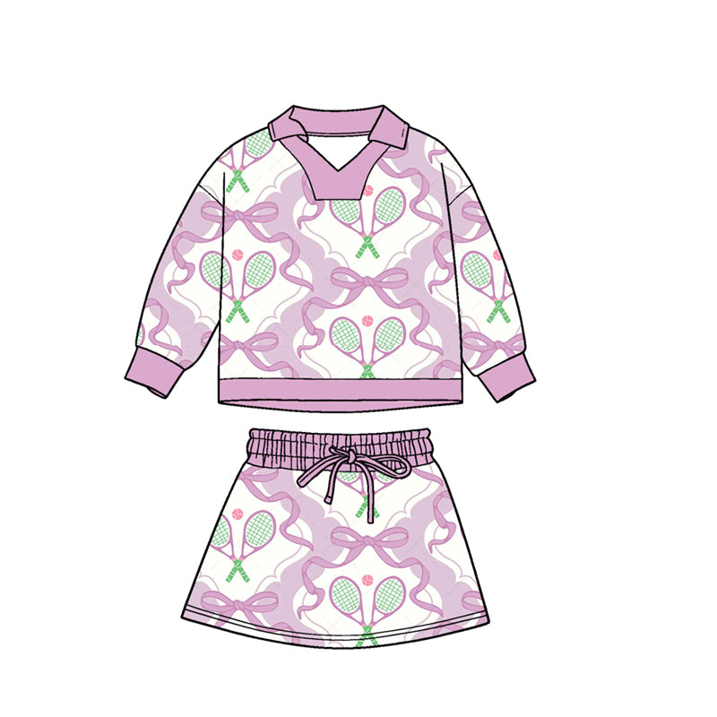 presale GLD1472 Baby Girls Lavender Bows Tennis Long Sleeve Skirts Shorts Clothes Sets    D 1124