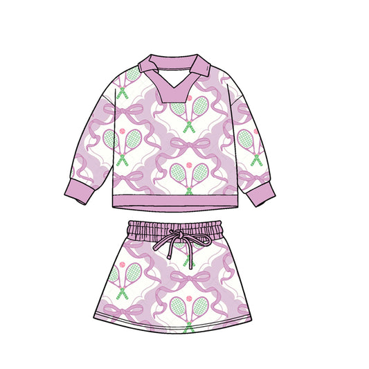 presale GLD1472 Baby Girls Lavender Bows Tennis Long Sleeve Skirts Shorts Clothes Sets    D 1124