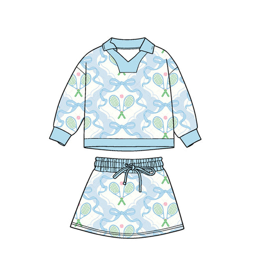 presale GLD1474 Baby Girls Blue Bows Tennis Long Sleeve Skirts Shorts Clothes Sets D 1124