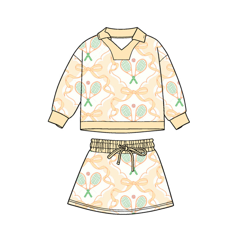 presale GLD1475 Baby Girls Yellow Bows Tennis Long Sleeve Skirts Shorts Clothes Sets    D 1124