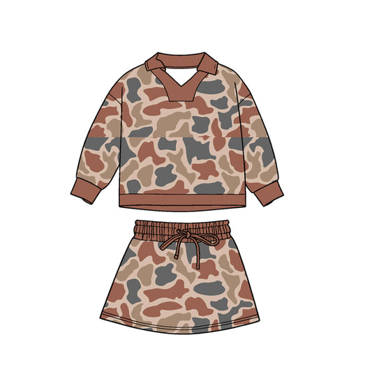 presale GLD1476 Baby Girls Khaki Camo Long Sleeve Skirts Shorts Southern Clothes Sets  D 1124