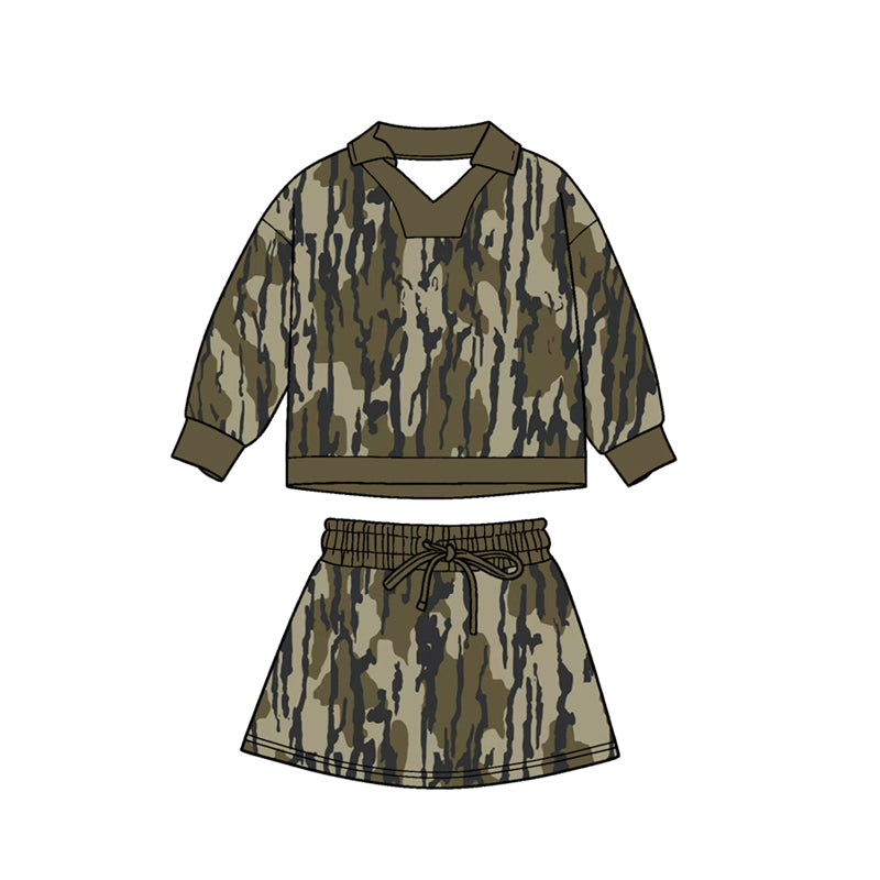 presale GLD1478 Baby Girls Olive Camo Long Sleeve Skirts Shorts Hunting Clothes Sets  D 1124