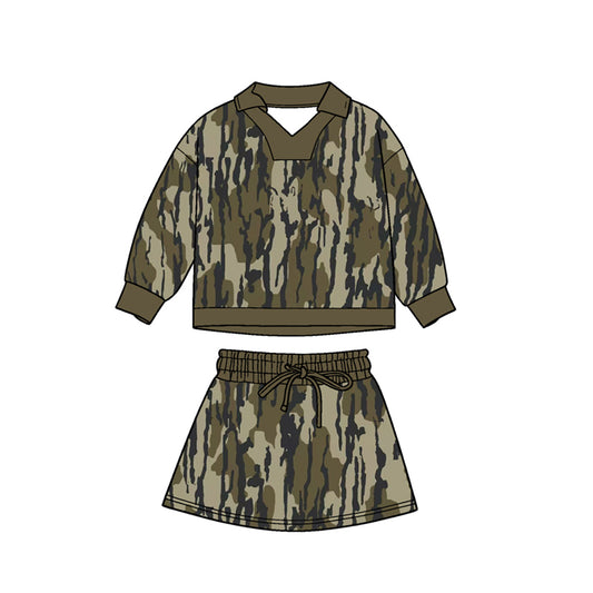 presale GLD1478 Baby Girls Olive Camo Long Sleeve Skirts Shorts Hunting Clothes Sets  D 1124