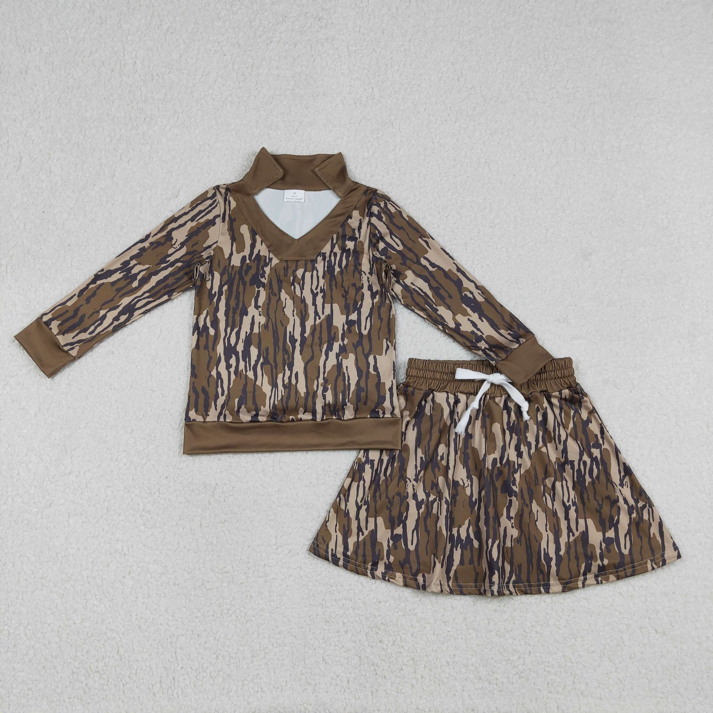 Baby Girls Olive Camo Long Sleeve Top with Skirt And Shorts Set Cute Hunting Theme Outfit for Little Ones