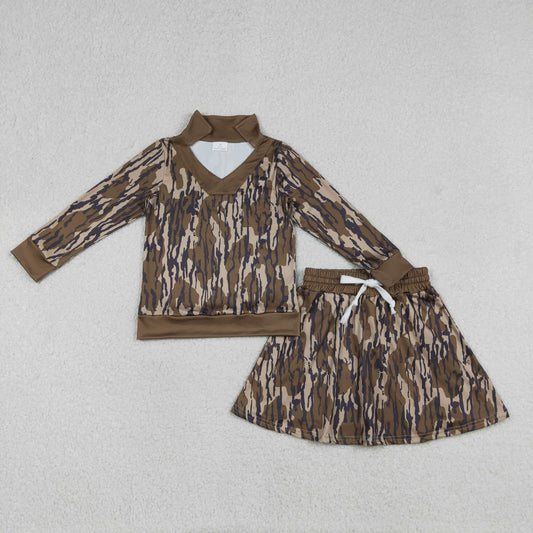 Baby Girls Olive Camo Long Sleeve Top with Skirt And Shorts Set Cute Hunting Theme Outfit for Little Ones