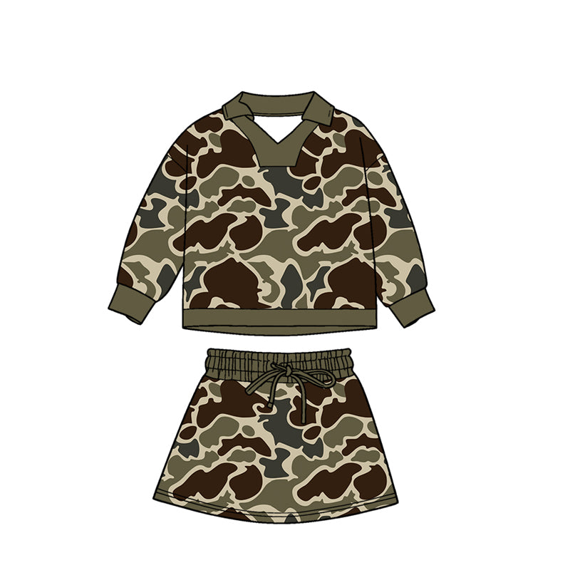 presale GLD1479 Baby Girls Brown Camo Long Sleeve Skirts Shorts Hunting Clothes Sets  D 1124