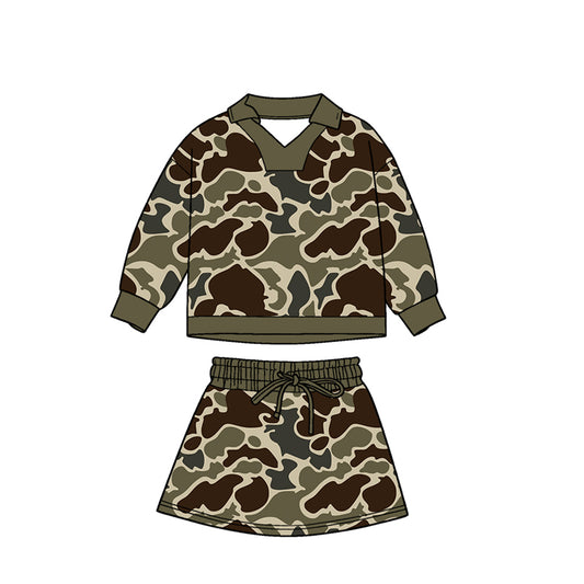 presale GLD1479 Baby Girls Brown Camo Long Sleeve Skirts Shorts Hunting Clothes Sets  D 1124