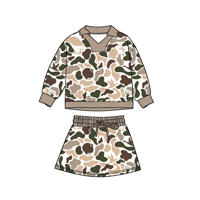 presale GLD1480 Baby Girls Turkey Dogs Camo Long Sleeve Skirts Shorts Southern Clothes Sets  D 1124