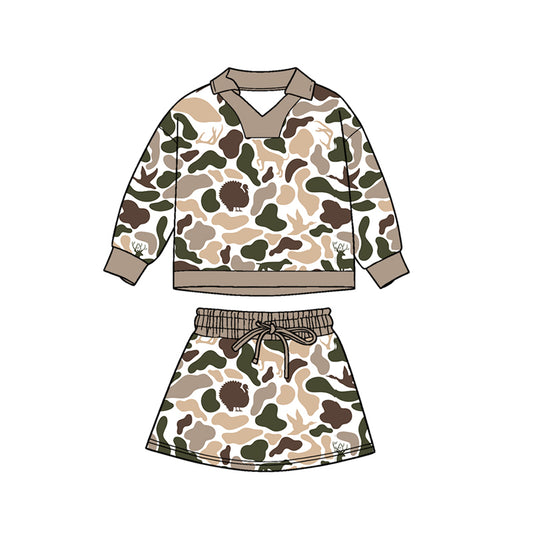 presale GLD1480 Baby Girls Turkey Dogs Camo Long Sleeve Skirts Shorts Southern Clothes Sets D 1124