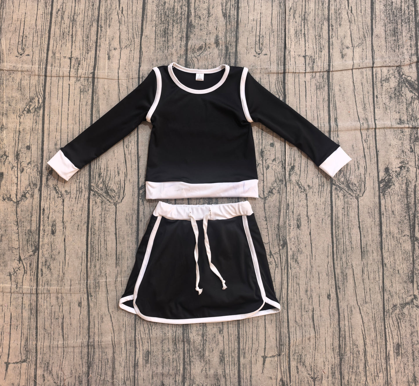 Pre-order Baby Girls Black Long Sleeve Top Skirts Shorts Yoga Clothes Sets