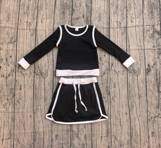 Pre-order Baby Girls Black Long Sleeve Top Skirts Shorts Yoga Clothes Sets