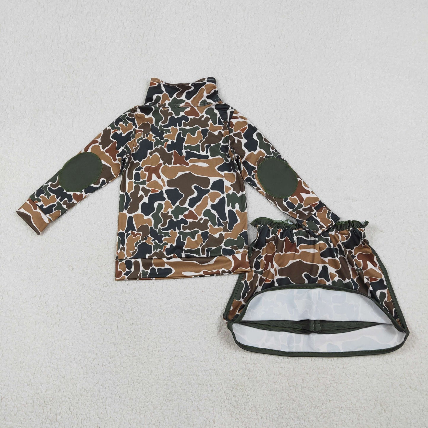 RTS NO MOQ（In Stock) GLD1547 Brown-green camouflage beige zip-up long-sleeved skirt set