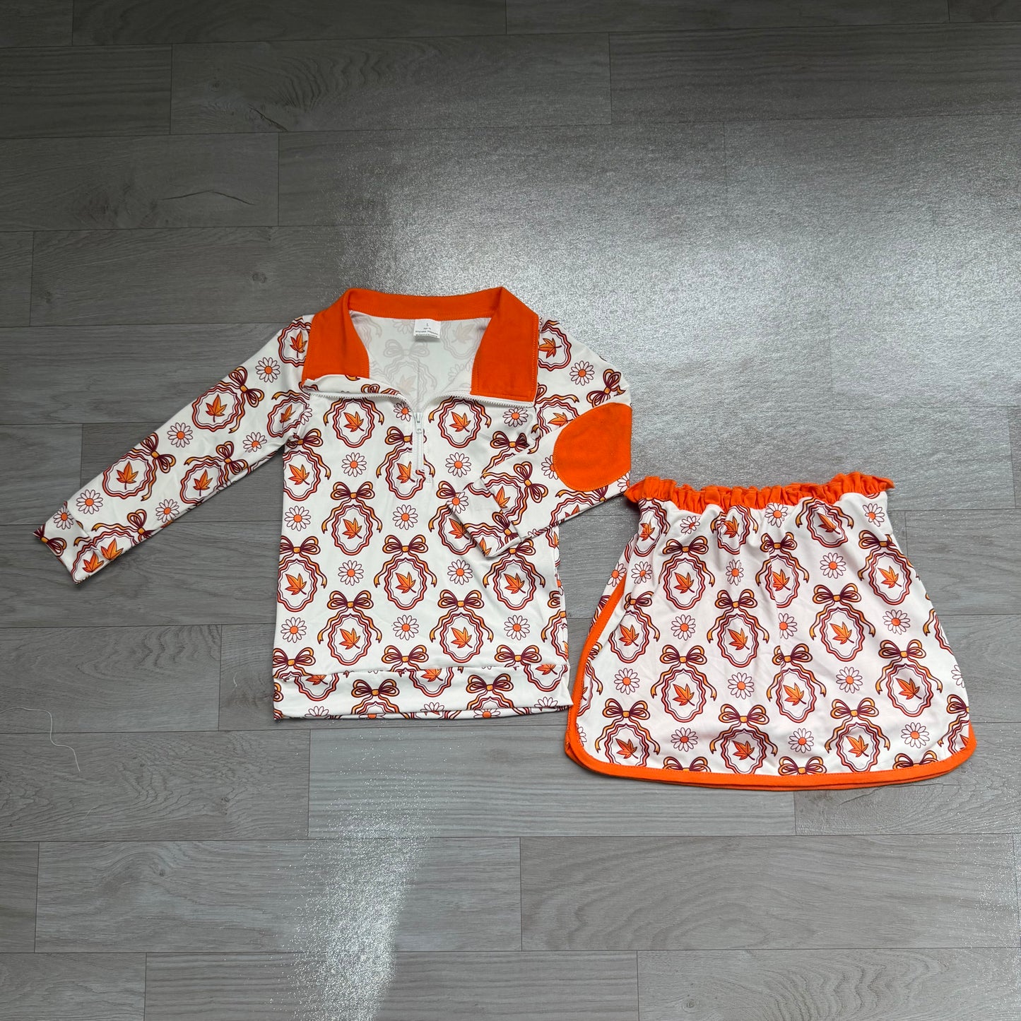 Pre order fall leaves zipper skort outfit