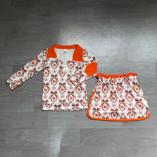 Pre order fall leaves zipper skort outfit