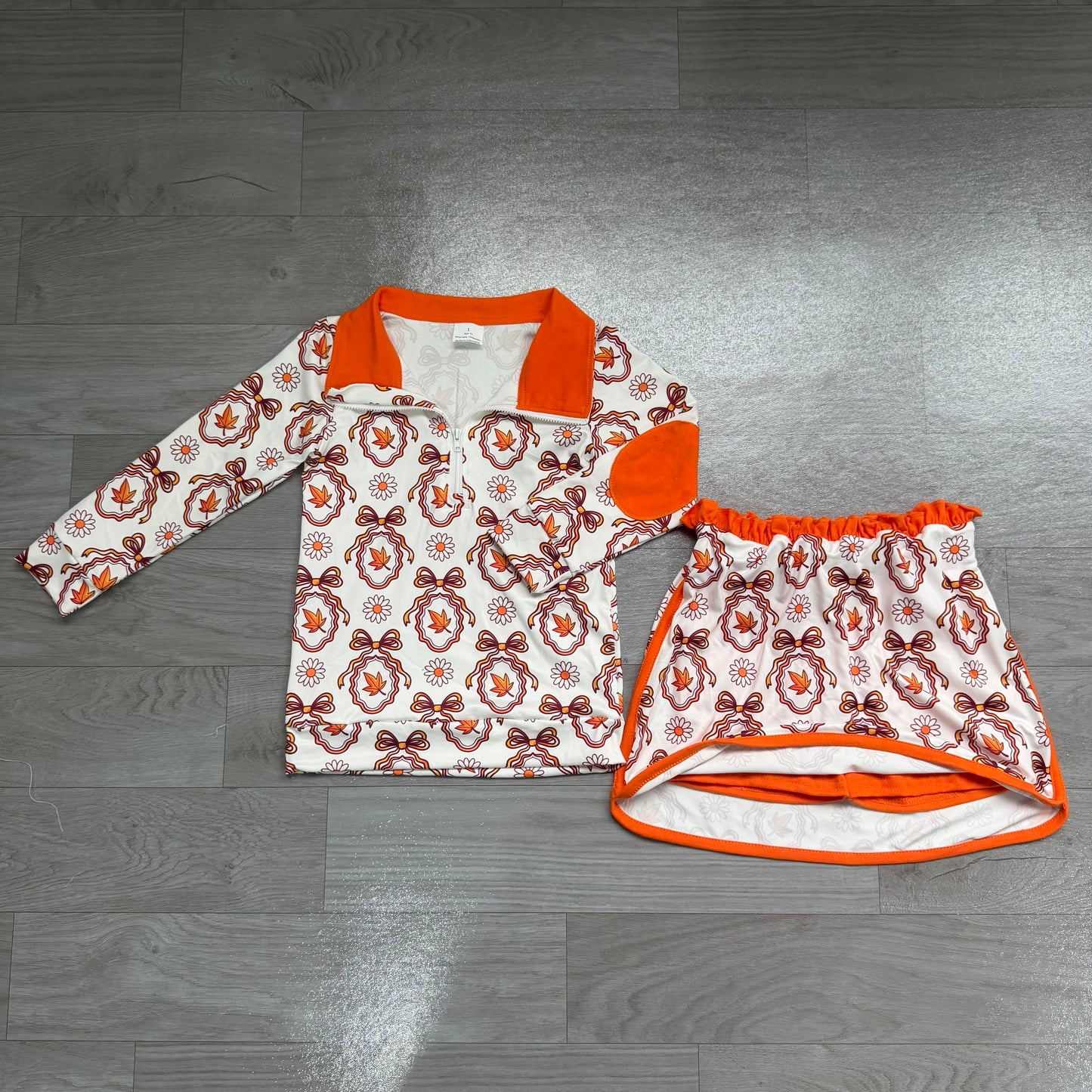 Pre order fall leaves zipper skort outfit