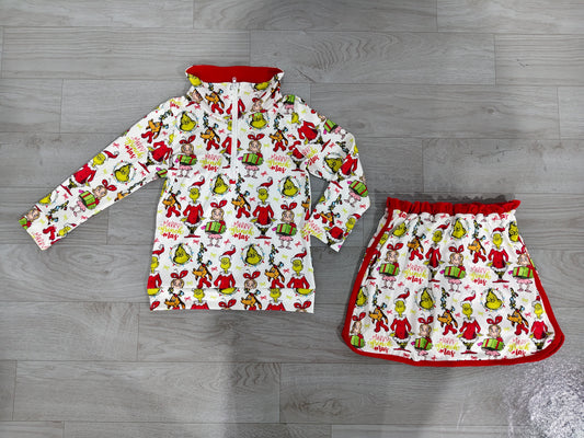 Pre order merry grinchmas zipper skort outfit