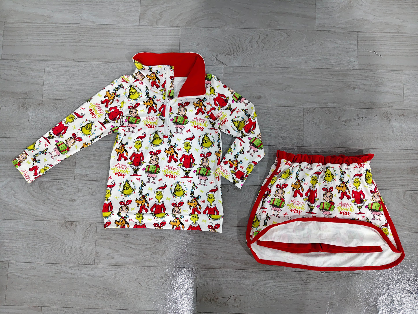 Pre order merry grinchmas zipper skort outfit