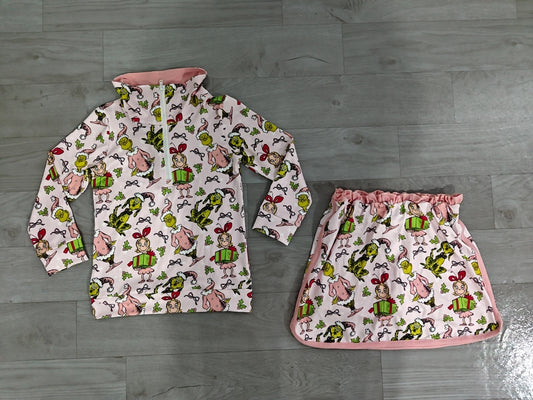Pre order merry grinchmas zipper skort outfit