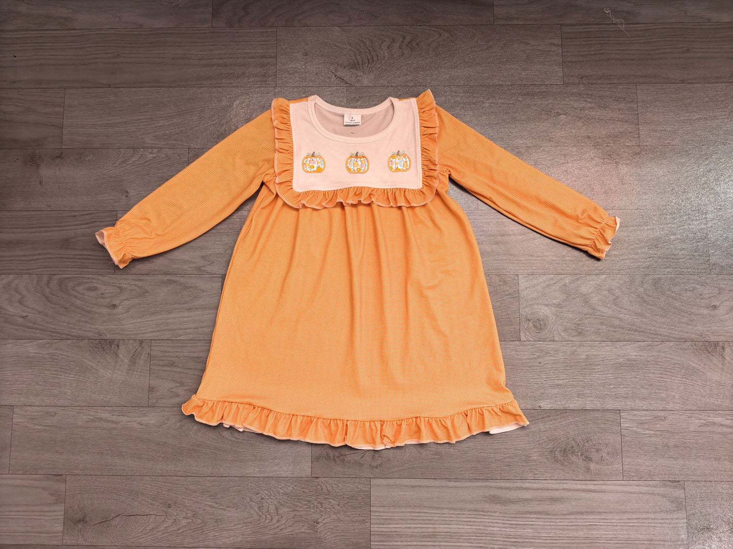 Pre order orange gingham pumpkin embroidery dress