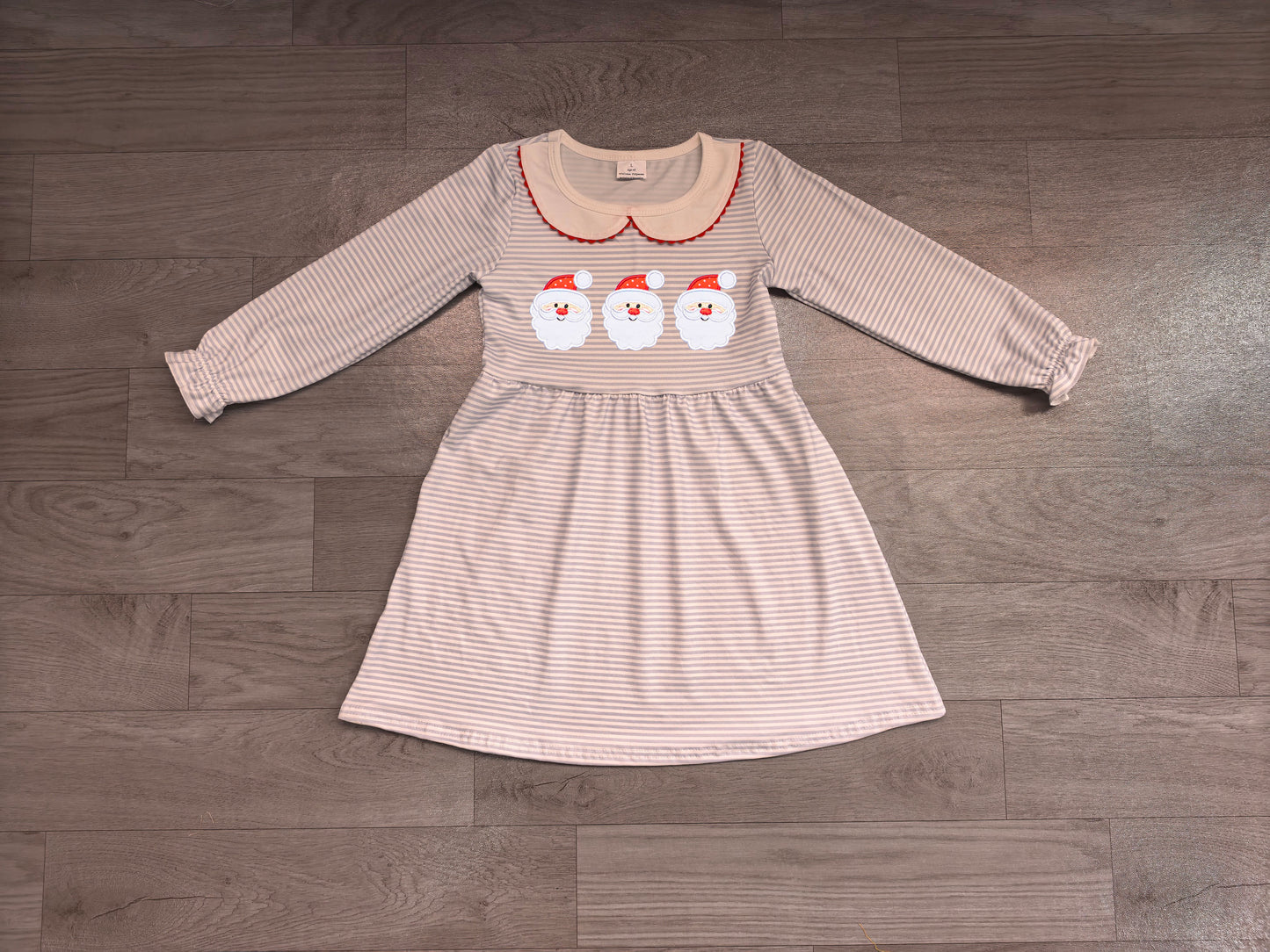 Pre order stripes santa embroidery dress