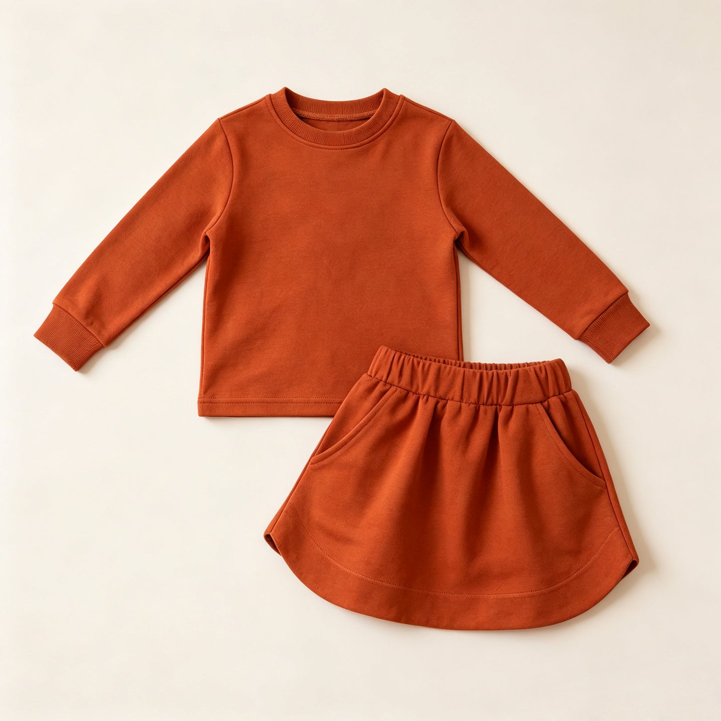Pre order girls long sleeve cotton rust skort set