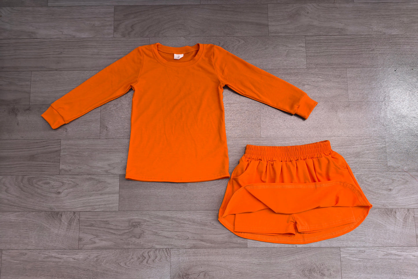 Pre order cotton orange skort set fall girl clothing