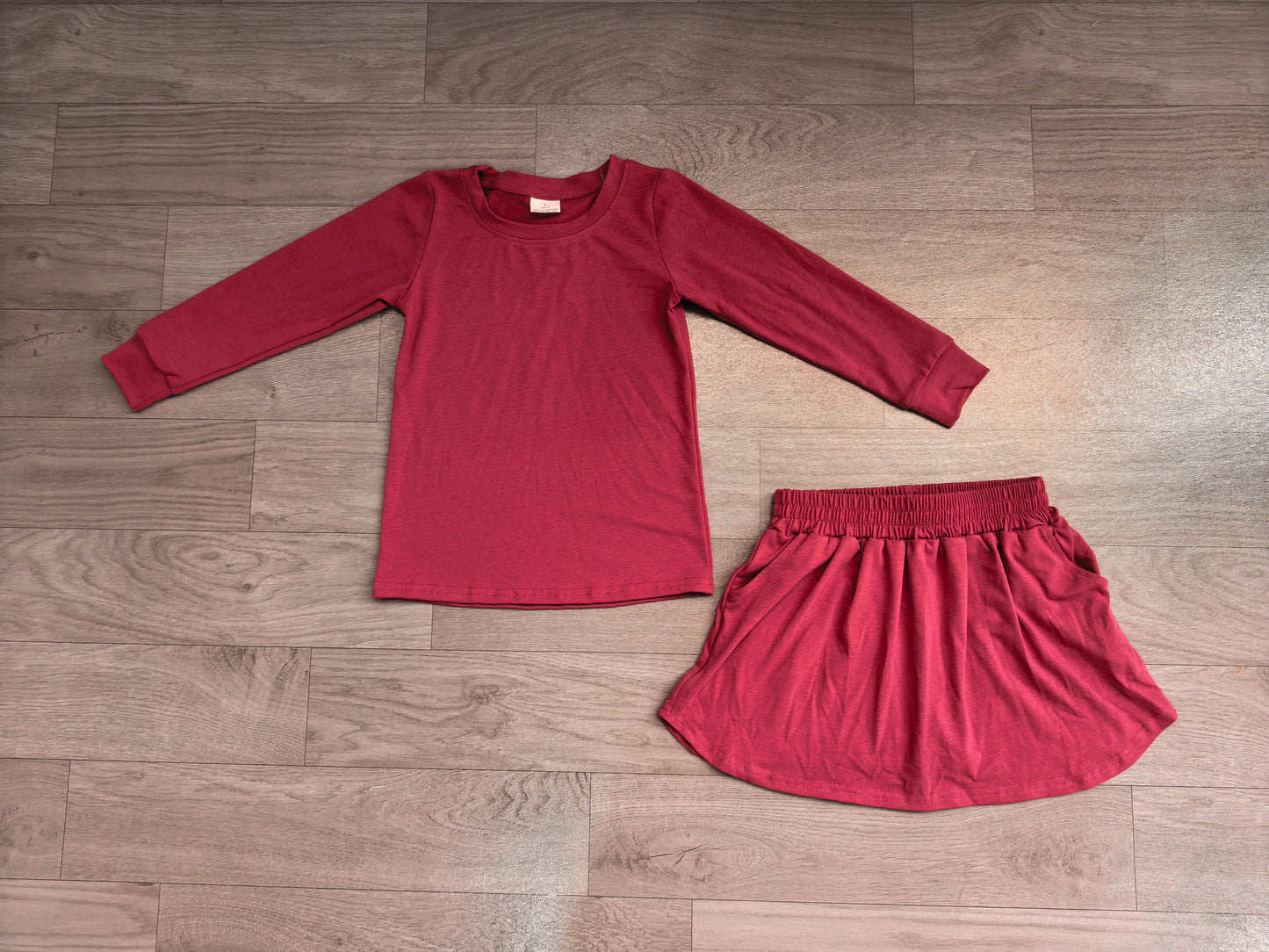 Pre order cotton maroon skort set fall girl clothing
