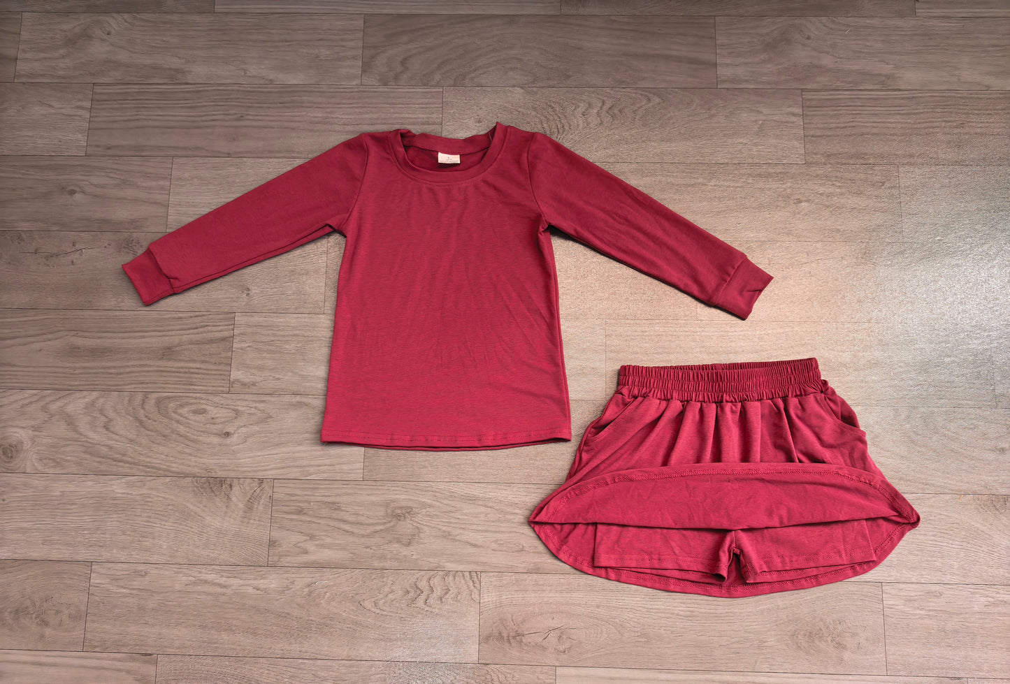 Pre order cotton maroon skort set fall girl clothing