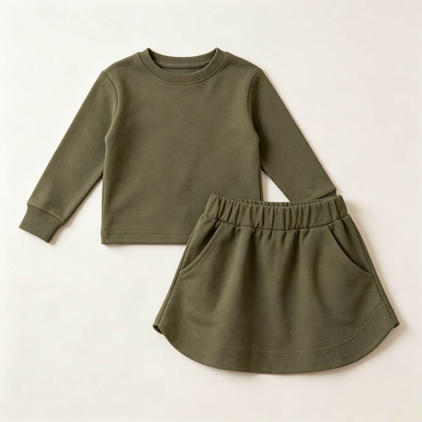 Pre order girls cotton long sleeve olive skort set