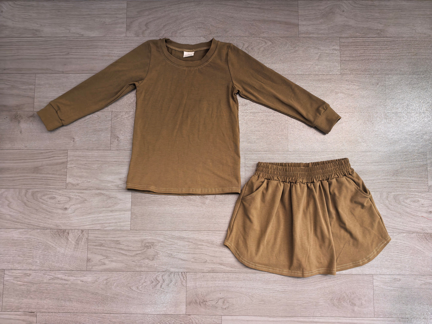 Pre order cotton olive skort set fall girl clothing