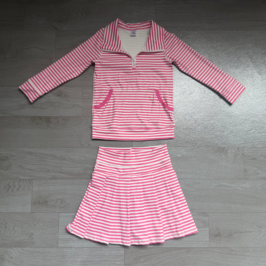 Pre order long sleeve pink striped athletic pleated outfit
