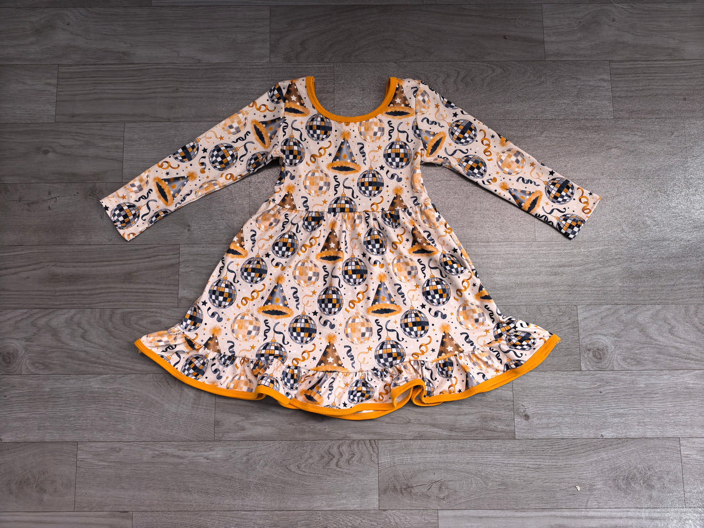 pre order happy new year ruffle twirl dress