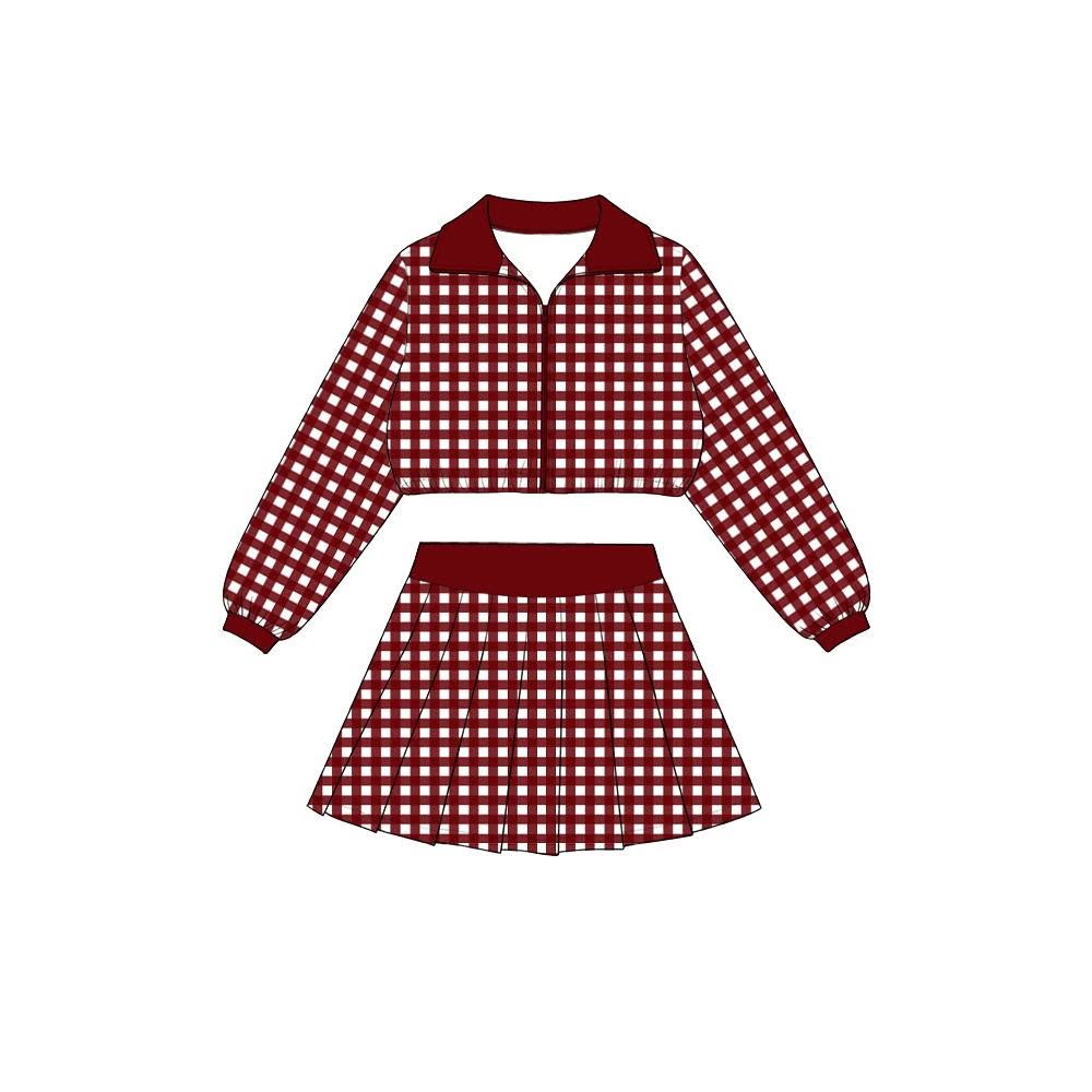 Pre order gingham athletic zippy top skirt set girls outfit