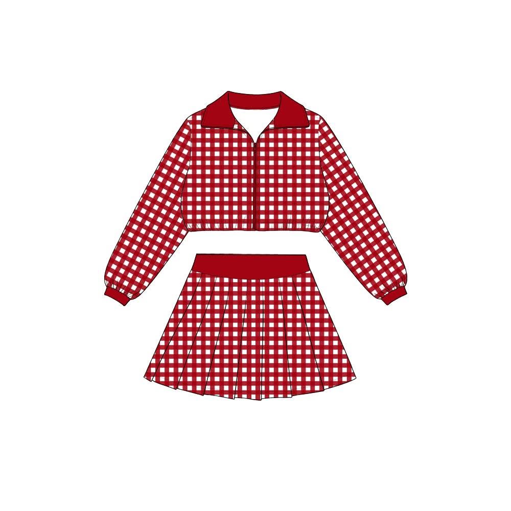Pre order gingham athletic zippy top skirt set girls outfit