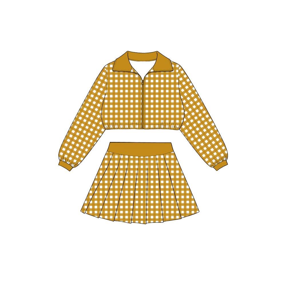 Pre order gingham athletic zippy top skirt set girls outfit