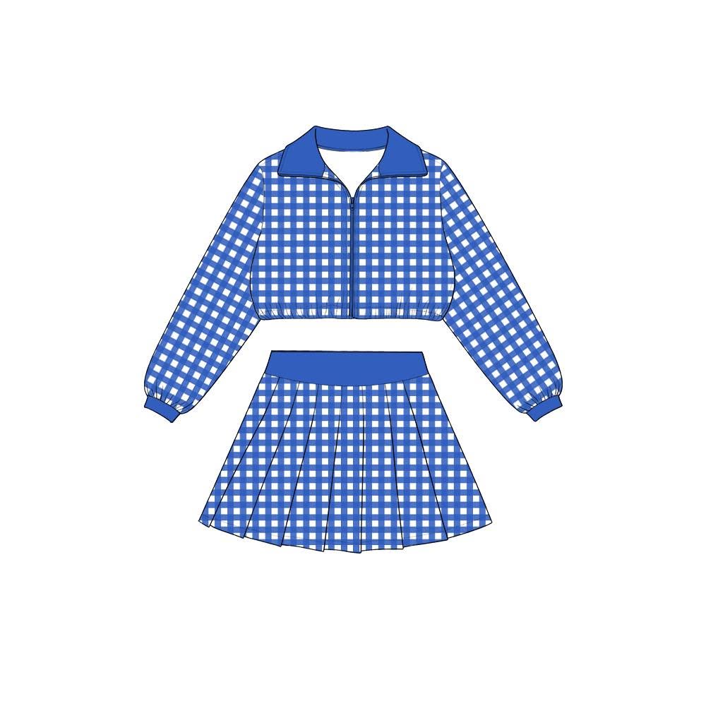 Pre order gingham athletic zippy top skirt set girls outfit