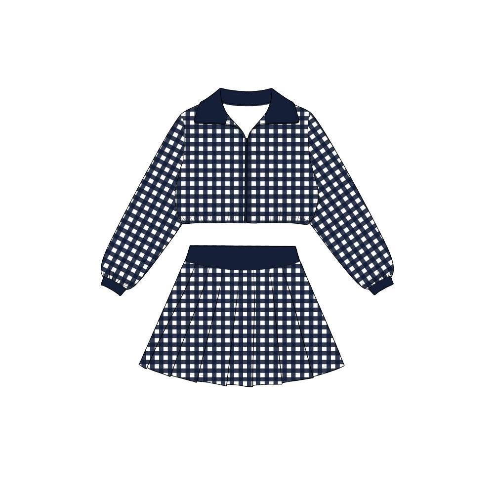 Pre order gingham athletic zippy top skirt set girls outfit